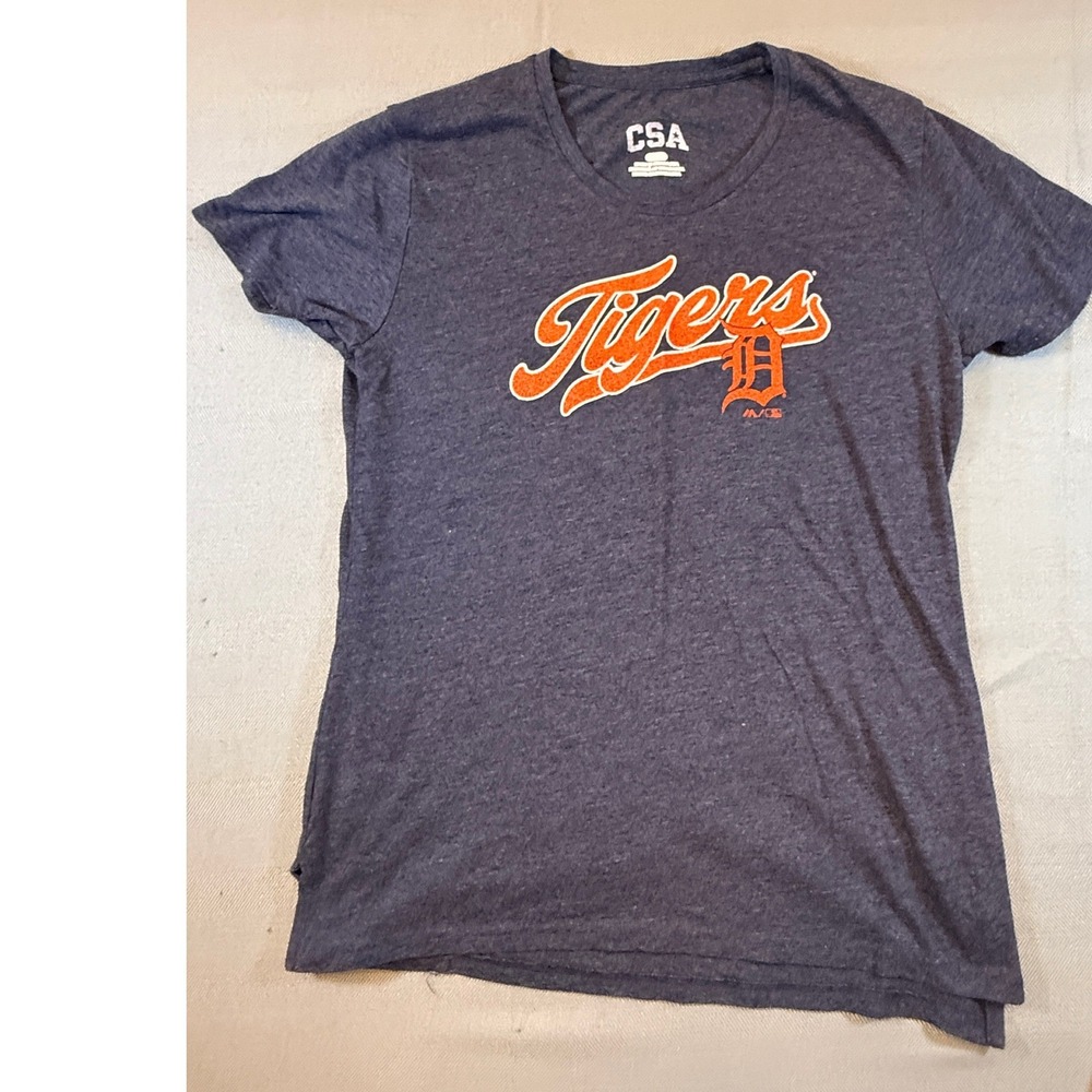 CSA Detroit Tigers MLB TShirt Women Small Heather Navy Blue Graphic Tee Majestic